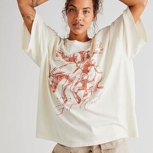 Free People Cream Tee with Red Graphic